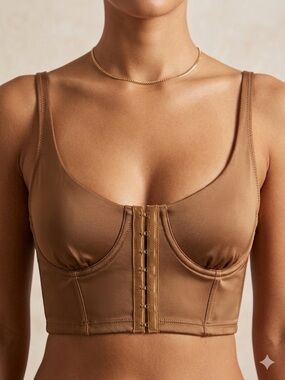 NWOT Mono B Golden Green Stretch Corset Front Closure Adjustable Strap S & M